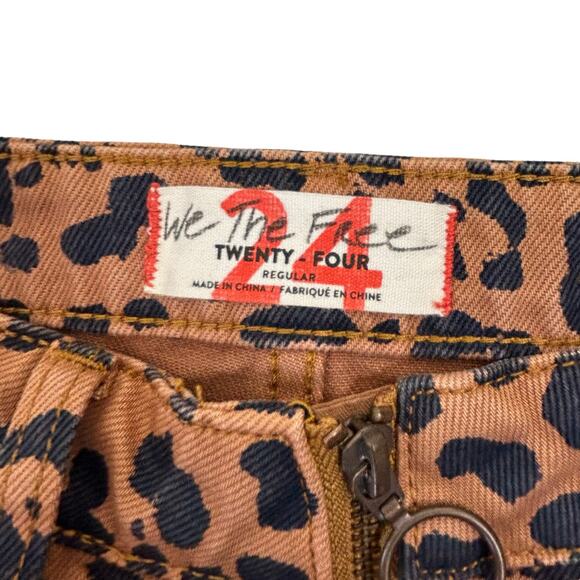 Free People Leopard Denim Mini Skirt Size 24 Brown Animal Print Coquette Mobwife - Picture 7 of 7